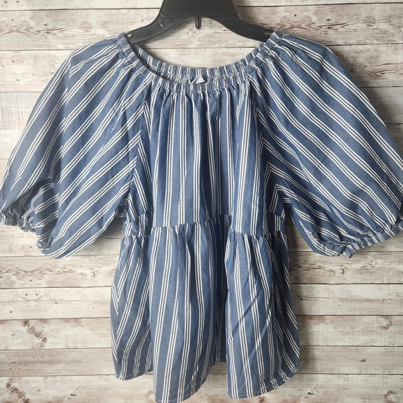 Blue Striped Off-Shoulder Women's Top - Picture 5 of 5